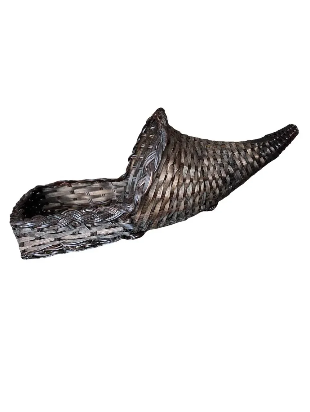 Vintage Dark Woven Wicker; Horn of Plenty Hanging Decor